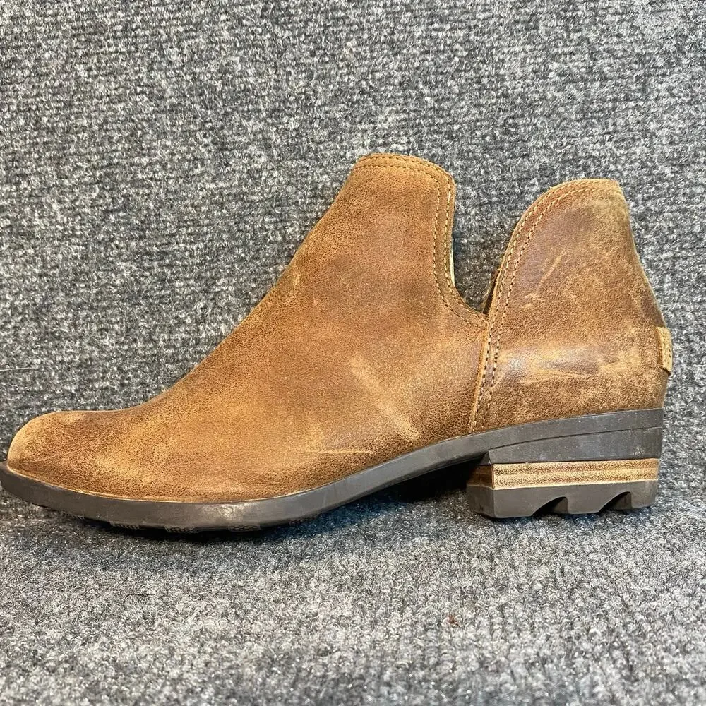Sorel Out N About Brown Leather Ankle Boots Slip On Low Heel Booties Women's 9.5